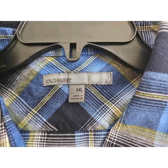Old Navy ~Men's Size XXL~ Blue/Yellow Plaid Flannel Shirt 100% Cotton NWT. - Picture 7 of 9